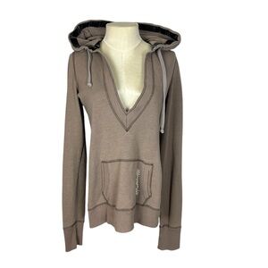 Abercrombie & Fitch A&F Y2K 2000s  V-neck Pullover Hoodie Sz M Shirt Top Brown